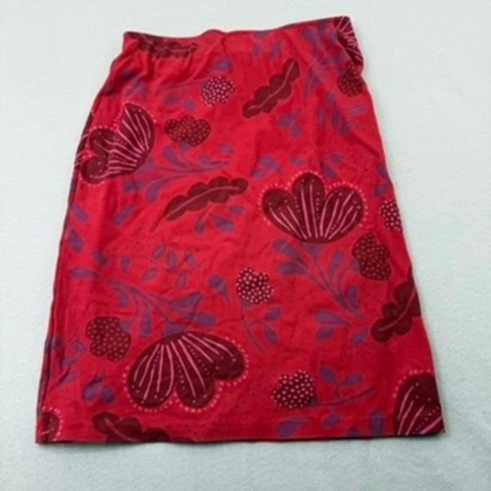 Gudrun Sjoden Skirt Women M Red Floral Organic Cotton Boho Artsy Lagenlook Fairy